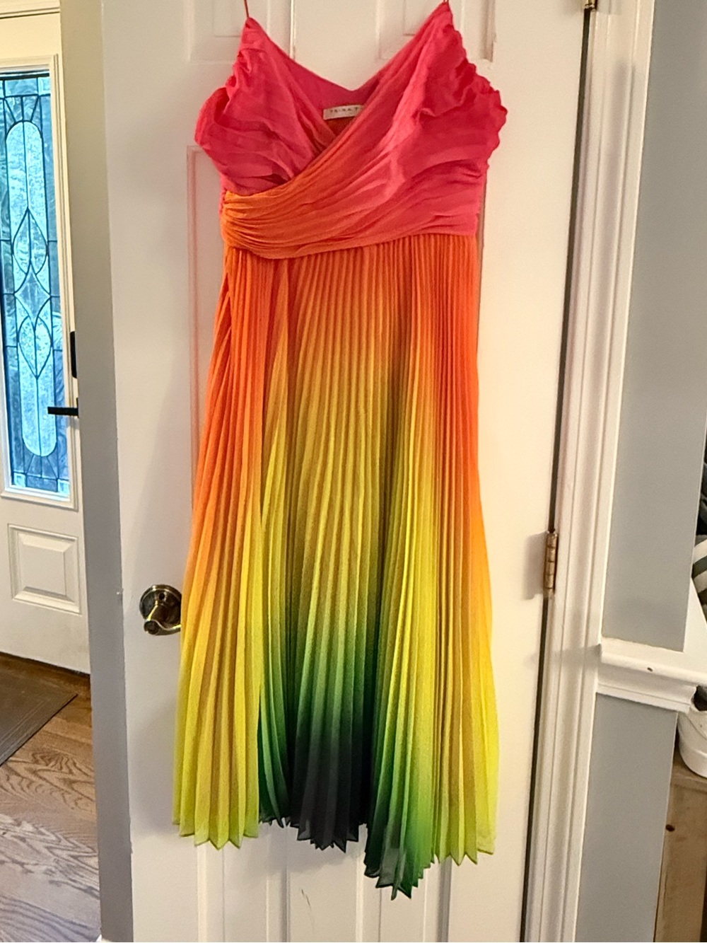 Trina Turk Pink to Green Ombre Pleated Midi Dress